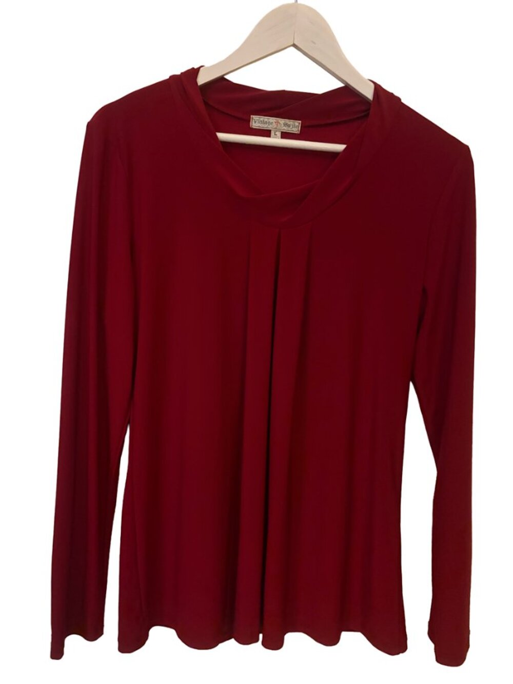 Vintage Suzie Red Long Sleeve Blouse Size L Classic Retro Button Front